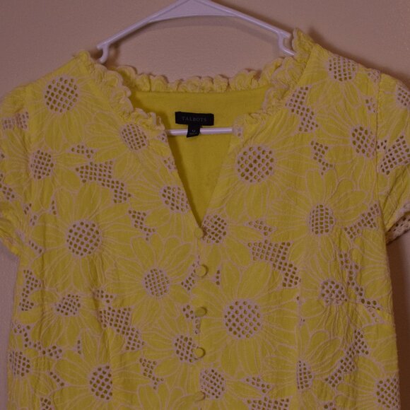 Talbots Women's Floral Eyelet Fit & Flare Summer Dress Preppy Patchwork Coquette - Picture 6 of 9